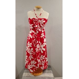 Tiki Palm Tropical Red Floral Dress